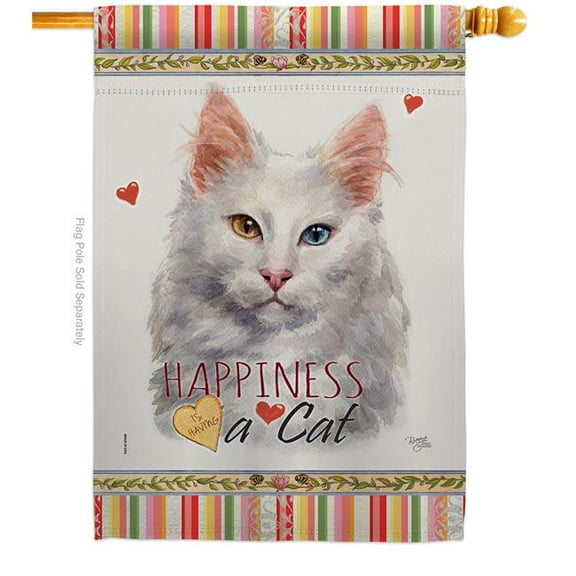 Breeze Decor H110230-BO 28 x 40 in. Cat Turkish Angora Happiness Double-Sided Decorative Vertical House Flag