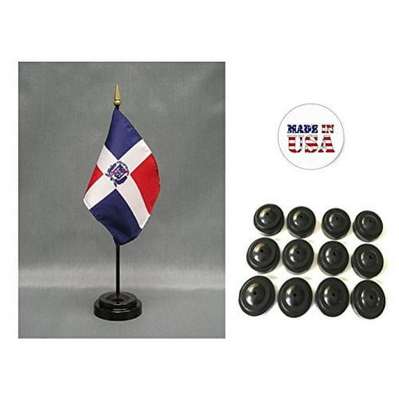 Box of 12 Dominican Republic 4"x6" Miniature Desk & Table Flags Includes 12 Flag Stands & 12 Dominican Small Mini Stick Flags