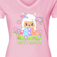 thumbnail image 4 of Inktastic Happy Easter Llama with Spring Flowers and Egg Women's V-Neck T-Shirt, 4 of 5