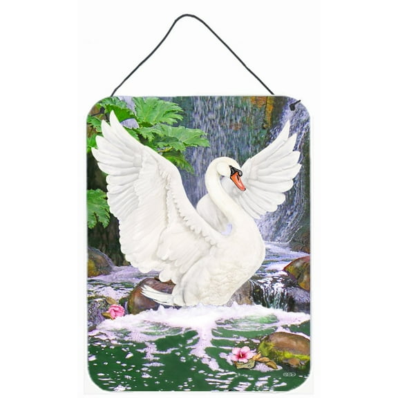 Carolines Treasures PRS4001DS1216 Swan Bathing at Waterfall Wall or Door Hanging Prints 12x16 multicolor