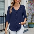 thumbnail image 5 of Lixiuxyad Woman Chiffon Blouses Chiffon Blouse With Mid Length Sleeves V Neck Pleated Ruffle Trim Loose Fit For Women, 5 of 6