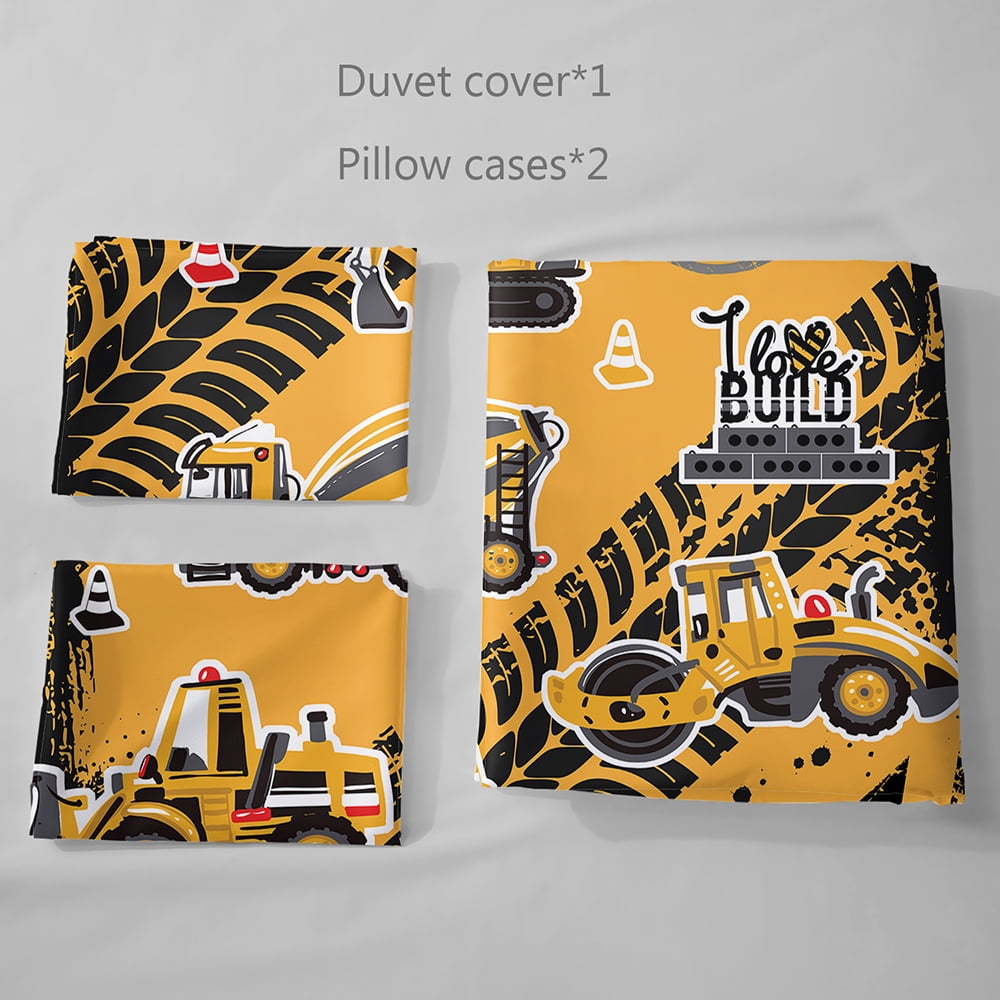 Yellow Truck Bedding Sets Construction Machinery Truck Duvet Set Cartoon Excavator Tractor Quilt Cover Vehicles Cars Bed Set Kids Home Decor With 1 Comforter, 2 Pillowcases Twin 68x86inches