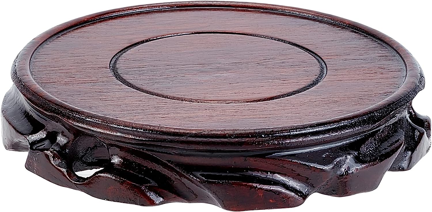 1pc Solid Wood Display Stand Base Circular Pedestal Vase Display Stand Oriental Carved Wooden