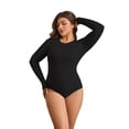 thumbnail image 3 of POSESHE Women's Plus Size Long Sleeve Bodysuit,Slim Fit Crew Neck Tops Cotton Bodysuit for Women,Black,Size L, 3 of 8