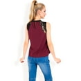 thumbnail image 5 of Women's Sleeveless Blouse with Lace Yoke and Pleated Front- Burgundy,X Large, 5 of 7