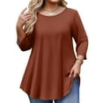 thumbnail image 2 of Tunic Tops for Women Plus Size 3/4 Sleeve Crew Neck Swing Flare Loose T-Shirt Blouses to Wear with Leggings Brown L, 2 of 6