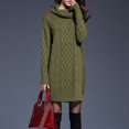 thumbnail image 3 of Women's Solid Elegant Stretchy Long Sleeve Turtleneck Sweatshirt Short Dress, Fall and Winter Casual Wear with Comfortable Fit, Versatile for Daily Use,Army Green,3XL, 3 of 5