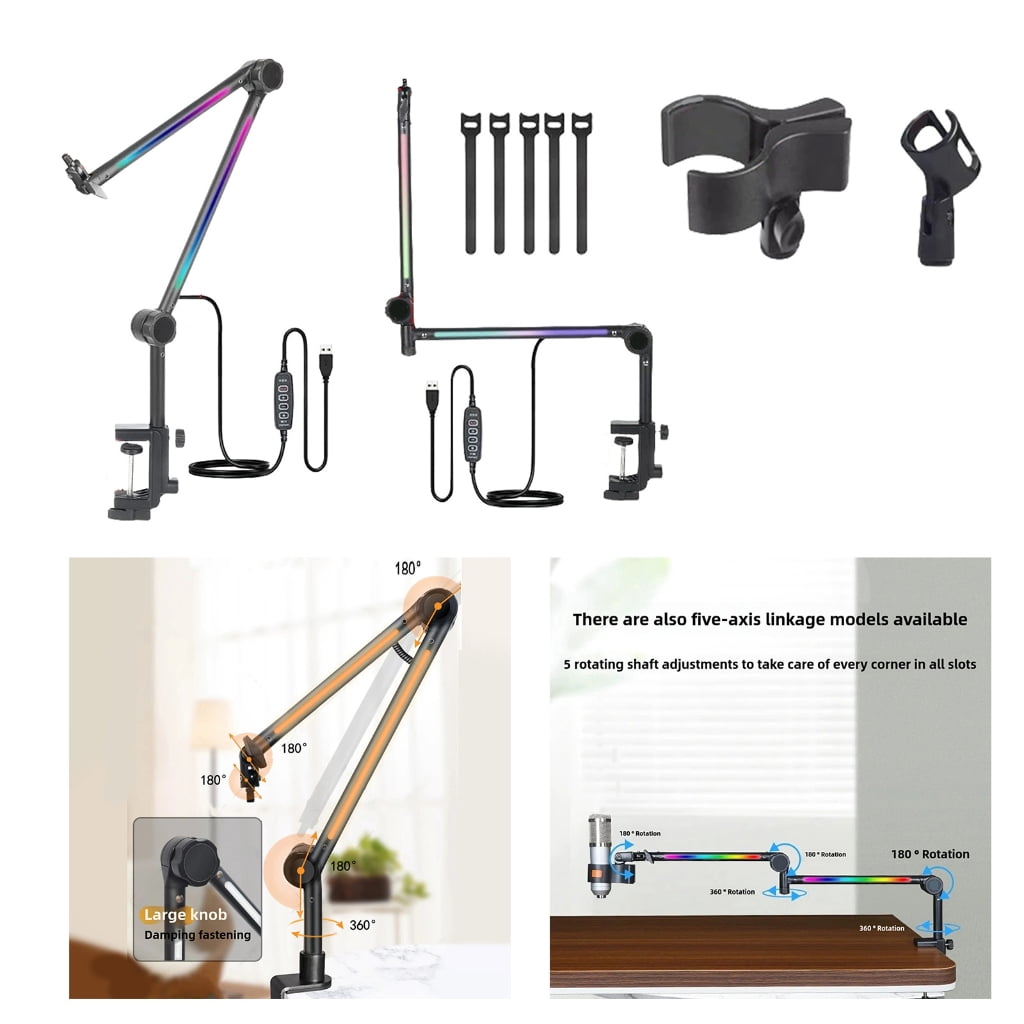 Mic Stand for Most Mic Easy Installation Microphone Boom Arm with Light