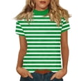 thumbnail image 2 of Uootdi Womens Striped Tees Mock Neck Short Sleeve Stripe Print Blouses Casual Loose Lightweight Soft Comfy Daily Wear Shirts Gift, 2 of 6