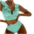 thumbnail image 1 of WEAIXIMIUNG Swimsuit Cover Up Skirt Short New Multicolor Ruffled V Neck Split Swimsuit High Waist Split Bikini Women's S, 1 of 4
