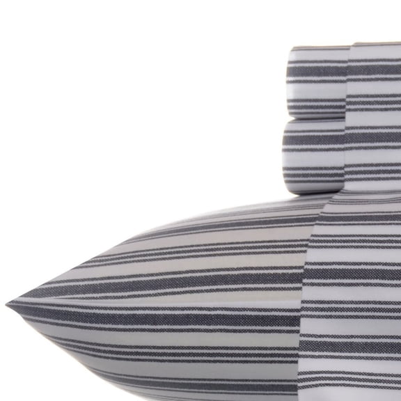 Nautica Coleridge Stripe 100% Cotton Percale 4-Piece Sheet Set, Full, Charcoal