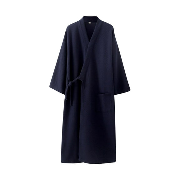MGDXOX Kimono Bathrobes for Women Soft Spa Knit Long Bathrobe Lightweight Loungewear Spa Robes Casual Ladies Housecoat Navy M
