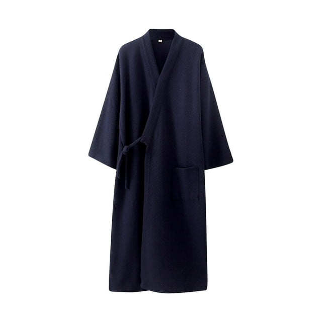 Bathrobe for Women, Loose-Fit Solid-Color Polyester Robe with Slim Tie Belt and Front Pockets, Lightweight Soft Comfort, Casual Wear for Home or Vacation