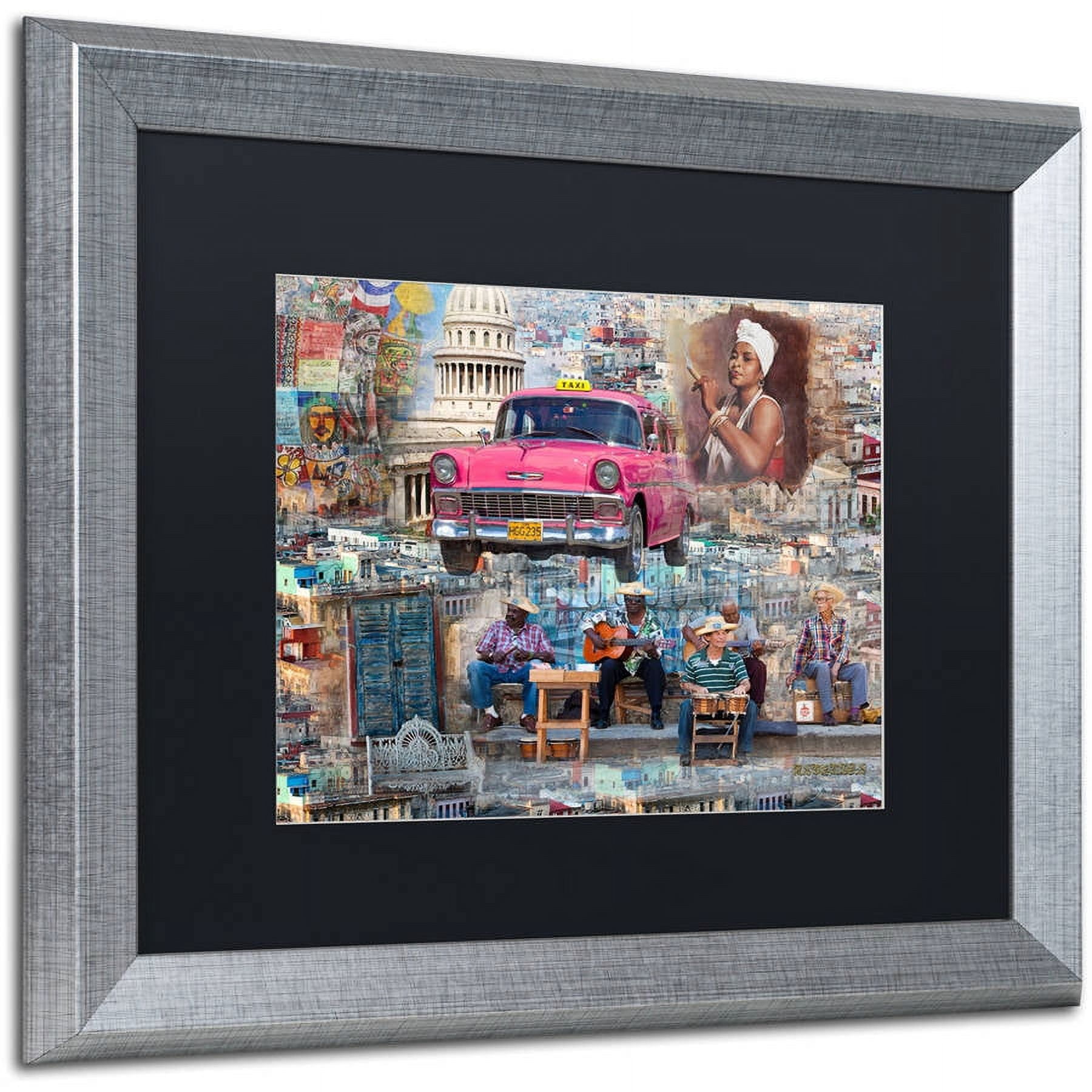 Trademark Fine Art "Pink Chevy in Havana" Canvas Art by Alberto Lopez, Black Matte, Silver Frame