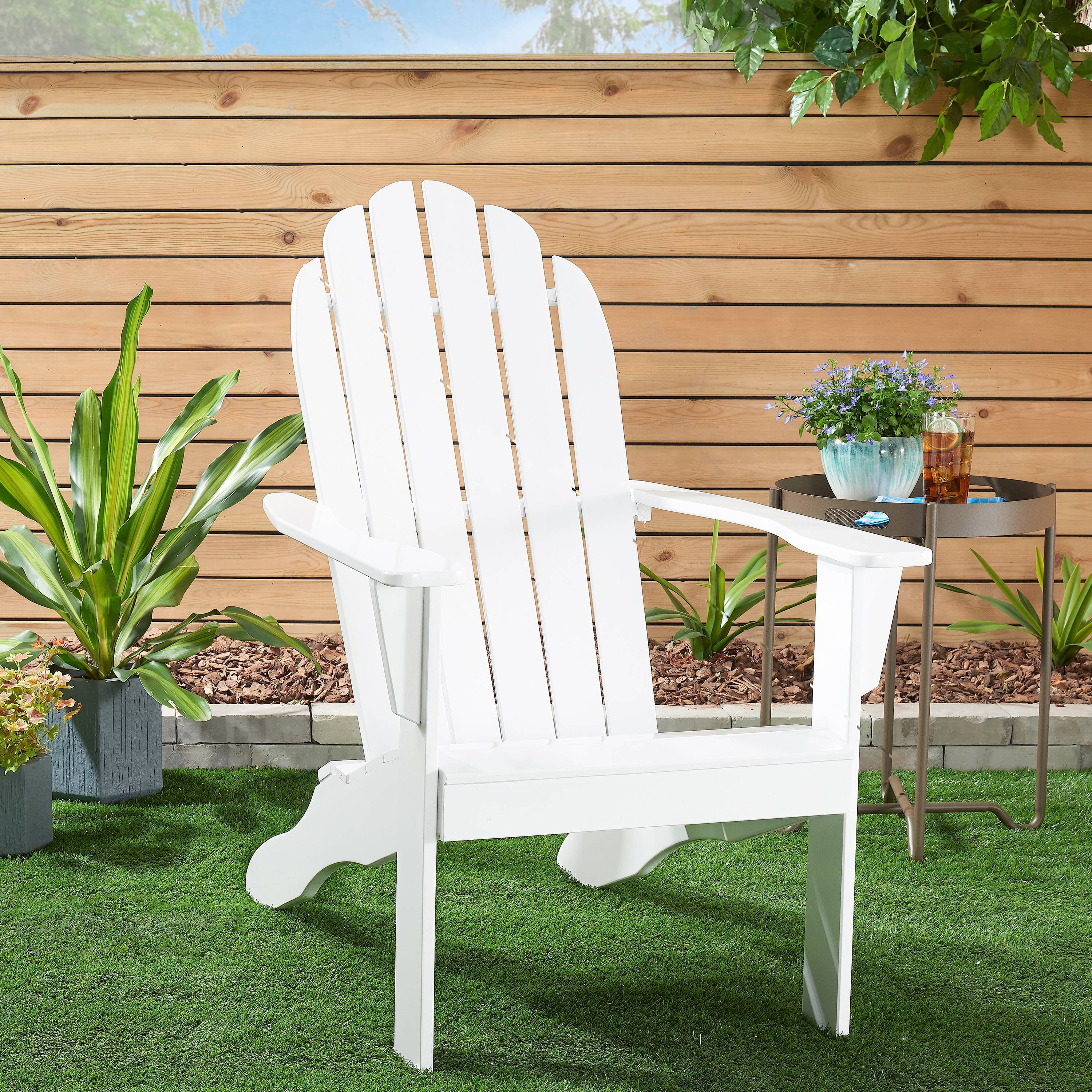 mainstays wooden outdoor adirondack chair white finish solid hardwood   walmart