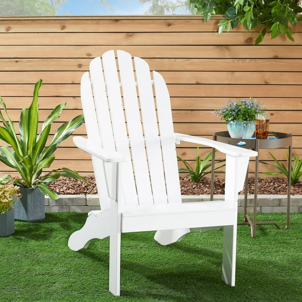 Mainstays Wooden Outdoor Adirondack Chair White Finish Solid Hardwood Walmart Com Walmart Com