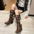 thumbnail image 6 of POROPL Winter Boots for Women Mid Calf Fashion High Heel Leather Buckle Knight Shoes,Womens Boots Size 9, 6 of 9
