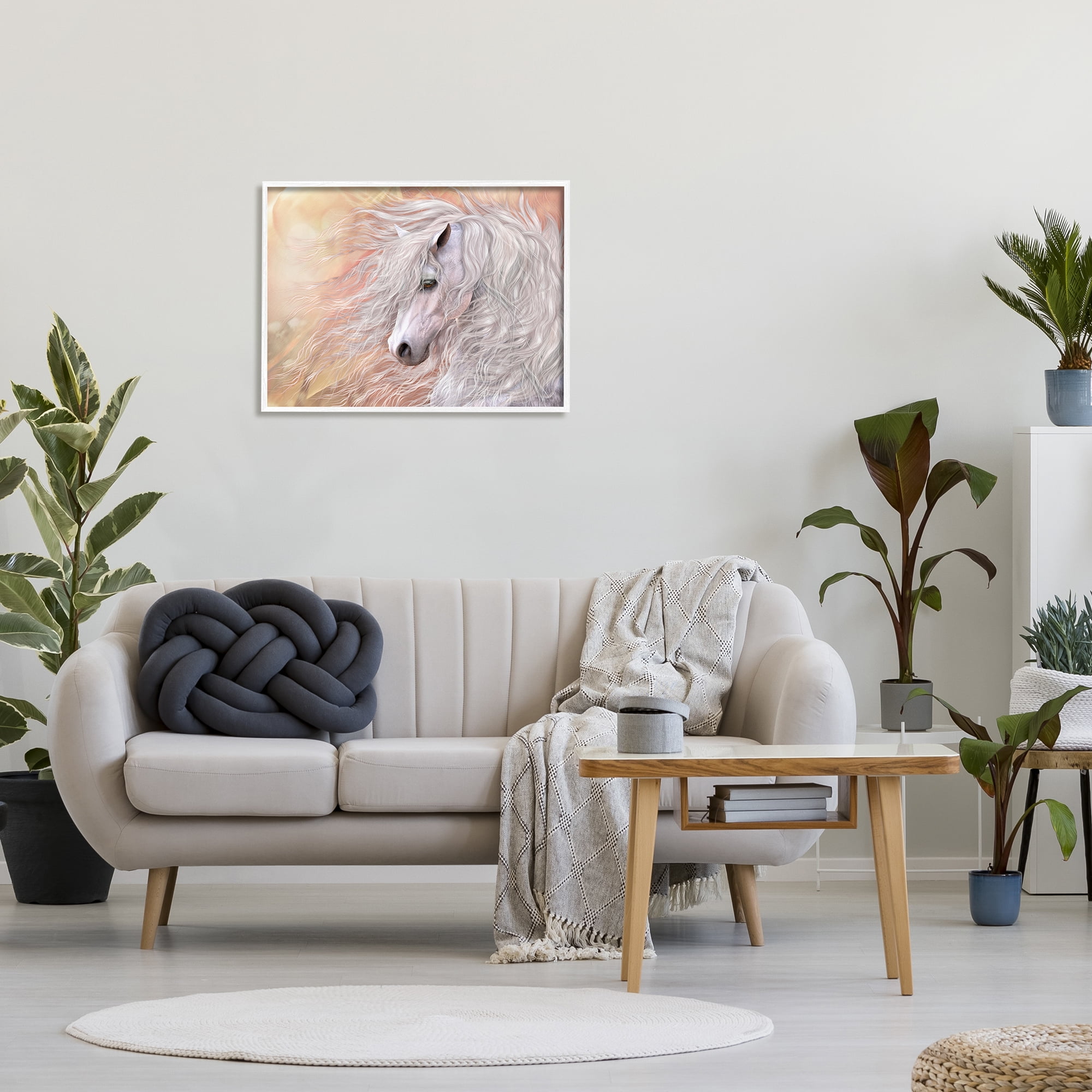 Stupell Industries Primavera White Horse Animals & Insects Painting White Framed Art Print Wall Art, 30 x 24