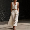 thumbnail image 4 of Sheghy 2 Piece Sets for Women Summer 100%Cotton Women Loose Pocket Solid Sleeveless Vest V-Neck Button Top & Pants 2 Piece Outfit, 4 of 7