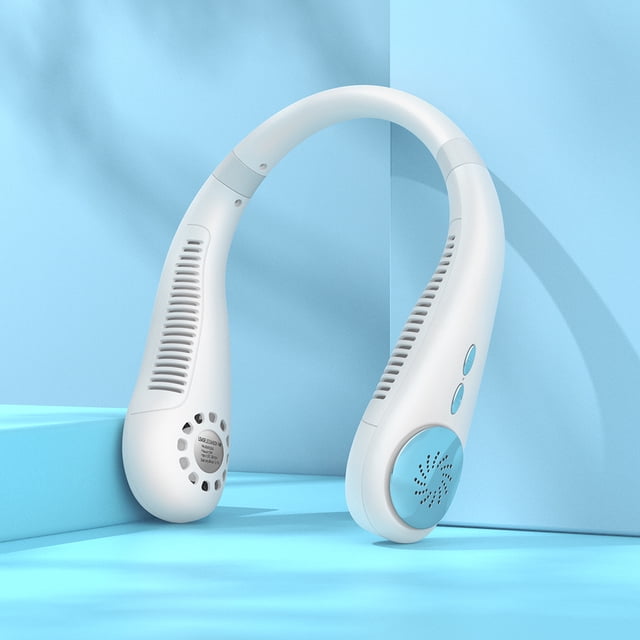 Ventilateurs à Suspendre au Cou Maison USB Ventilateur de Refroidissement d'Air Électrique Sans Fil Réglable à Faible Bruit Refroidisseur Sans Pales Concert Course Randonnée Blanc