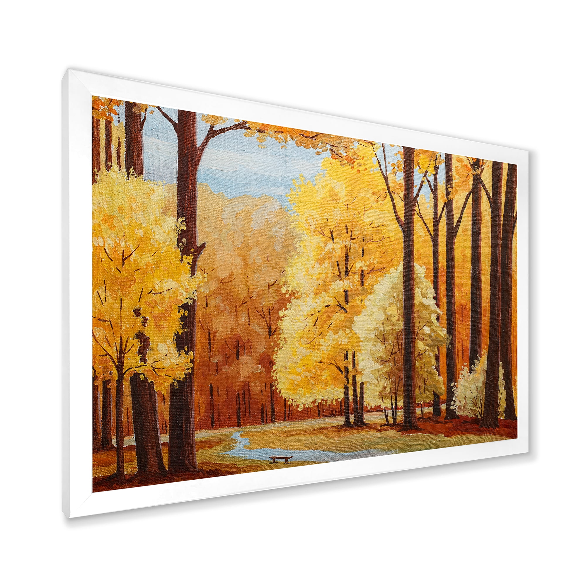 Designart 'Orange Autumn Trees At Sunrise' Farmhouse Framed Art Print