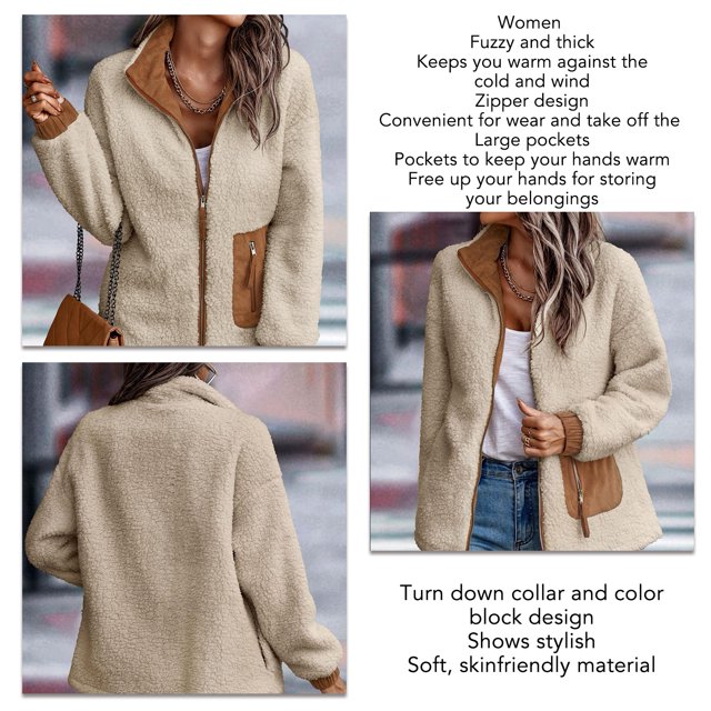 Abrigo difuso con cremallera abrigo de forro polar con bloque de color cálido con bolsillo cuello vuelto informal suave para ir de compras ANGGREK Otros