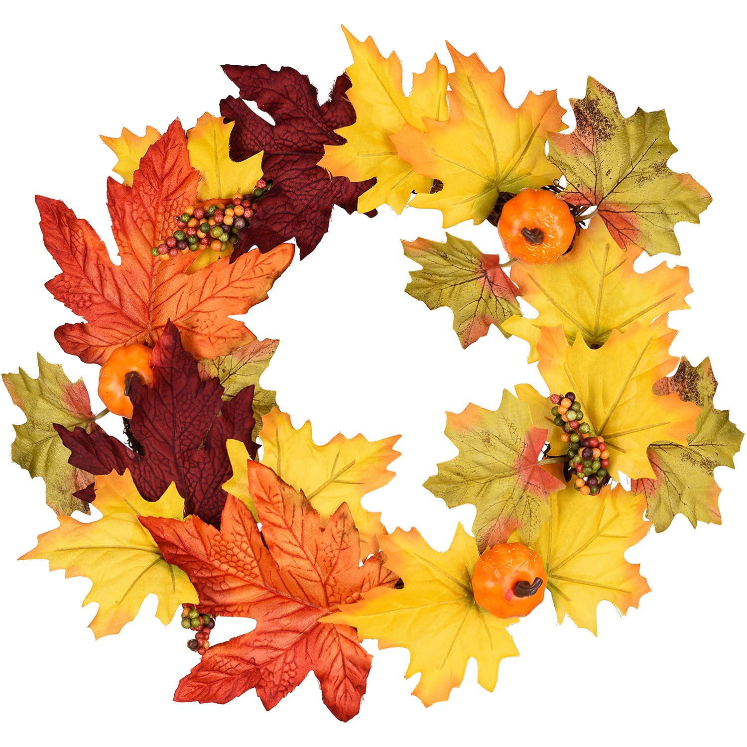 Festive Fall Thanksgiving Leaf Candle Ring Decoration Decor with Fake Leaves NEW 