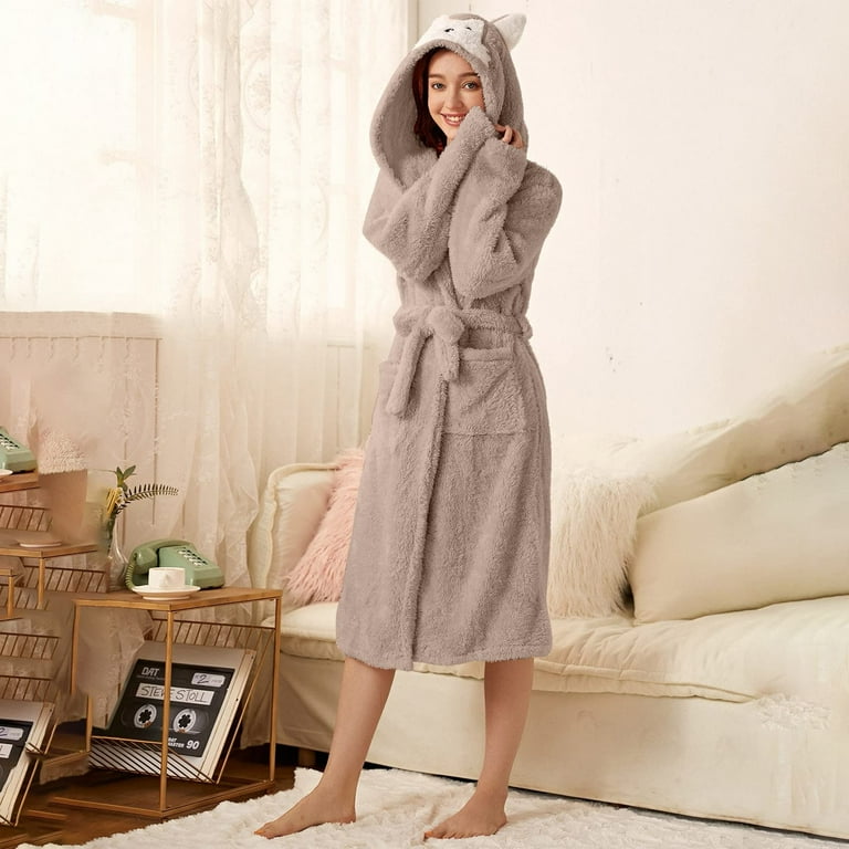 BRGZLK Ladies Dressing Gowns Warm and Cosy Deals of The Day Towelling Dressing Gown Super Soft Fluffy Hooded Bathrobe Bath Robes Womens Dressing Gowns Winter Cozy Fleece Pajamas Loungewear Walmart