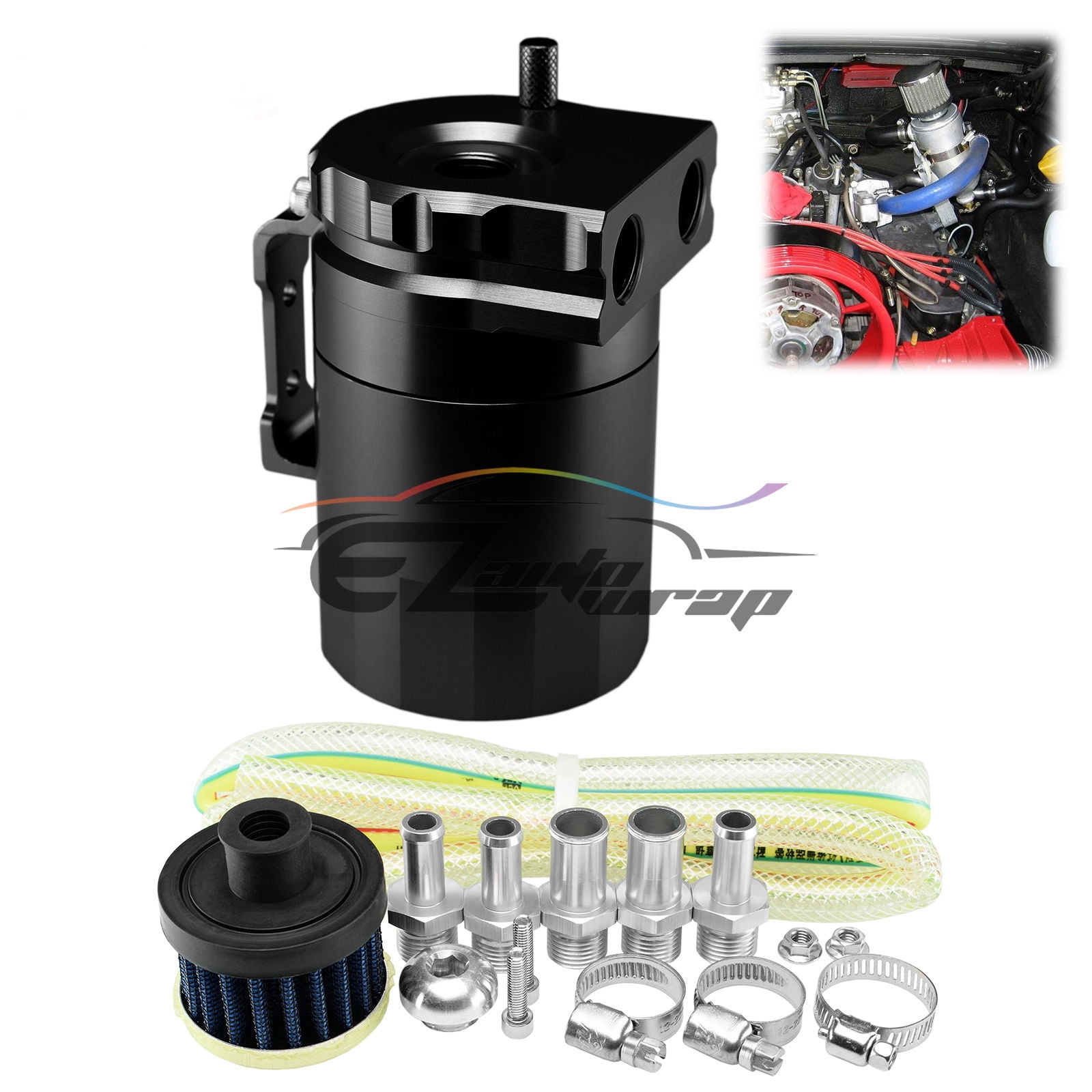 Universal Cylinder Aluminum Engine Oil Catch Reservoir Breather Tank/Can W/Filter 