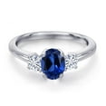 thumbnail image 3 of Gem Stone King 925 Sterling Silver Blue Created Sapphire and White Moissanite Engagement Ring for Women | 1.32 Cttw | Oval 7X5MM | Gemstone September Birthstone | Size 9, 3 of 7