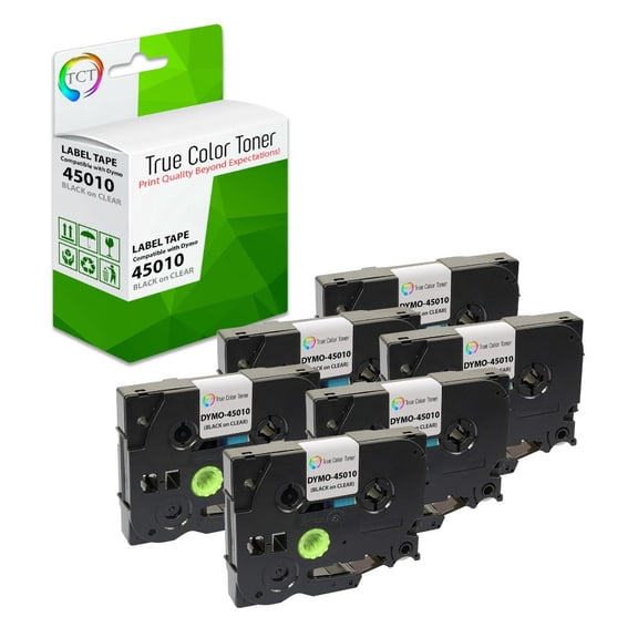 TCT 6Pk Compatible Dymo 45010 works With Dymo LabelManager 160 210D 280 3/8 inch (9mm) x 23 ft (7m) Black on White
