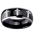 thumbnail image 2 of Tungsten Multiple Christian Cross 8mm Glossy Black 2 Tone Dome Polished Edges Men Ring, 2 of 2