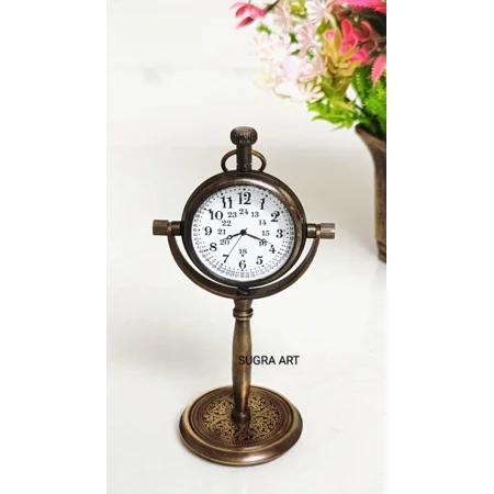 Antique Brass Desk Clock Quartz Vintage Table top Gift