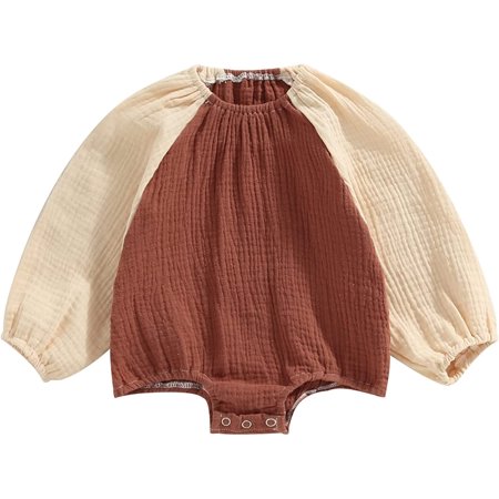 

PIKADINGNIS Newborn Baby Boy Girl Cotton Linen Clothes Color Block Long Sleeve Romper Onesie Oversized Crewneck Pullover Bodysuit