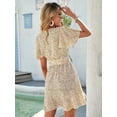 thumbnail image 3 of V-neck Wrap-Tie Floral Irregular Lace Short Dress, 3 of 4