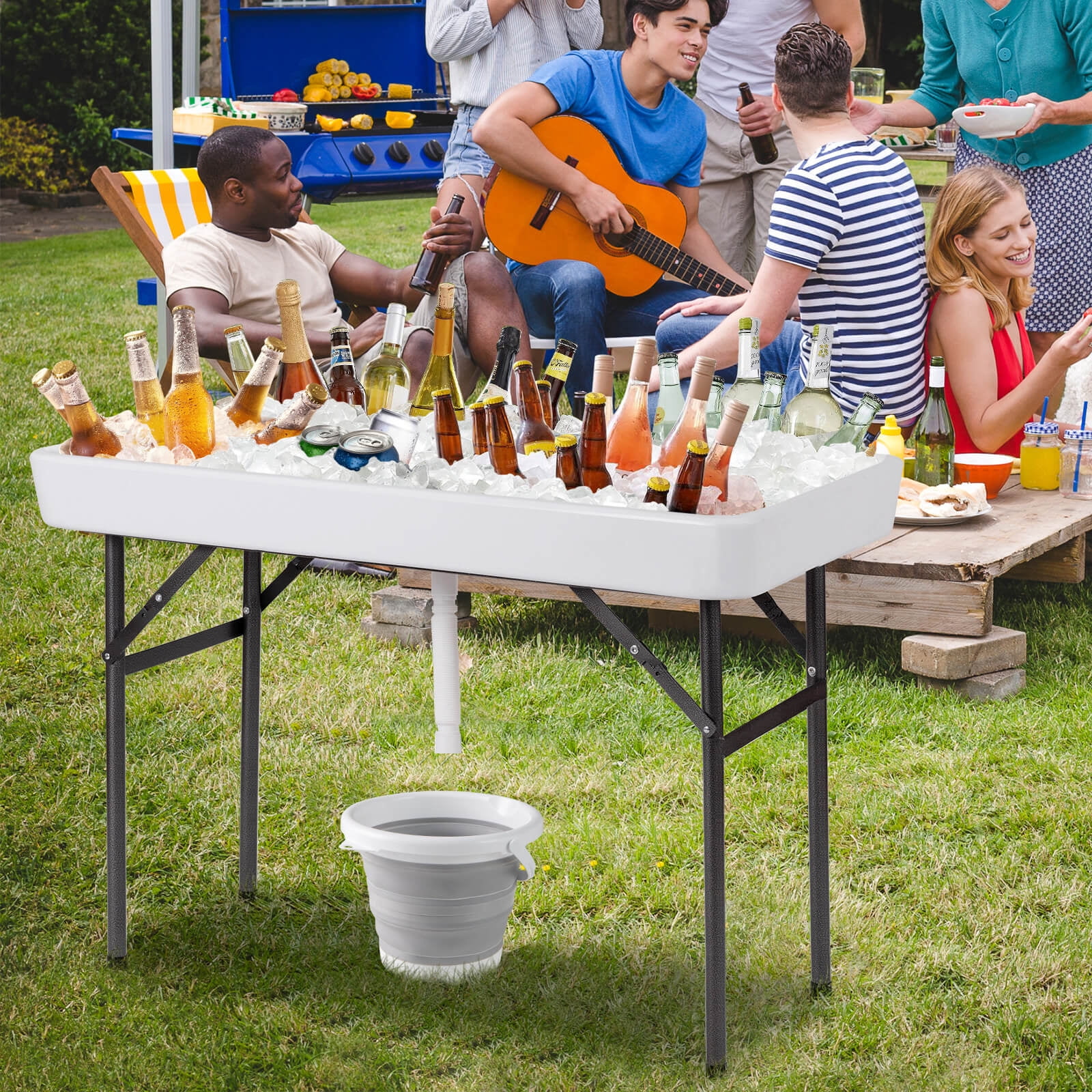 Costway 4 Foot Party Ice Folding Table Plastic with Matching Skirt White