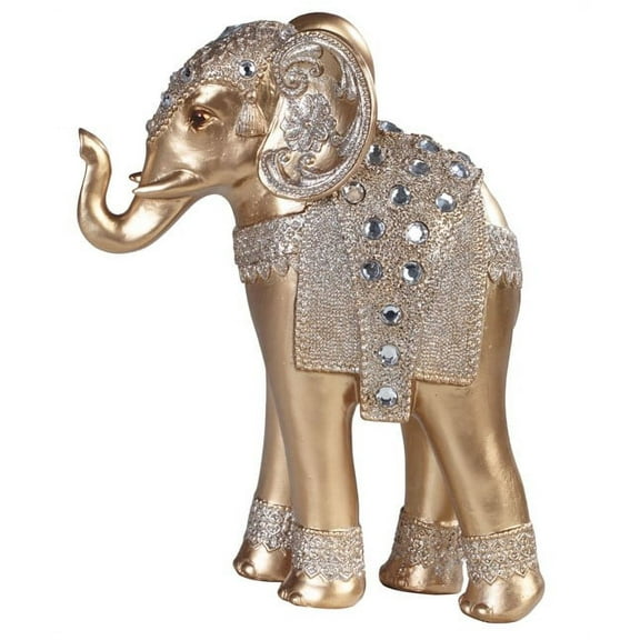 Golden Slim Elephant with Decorative Gems Figurine 9 Inch