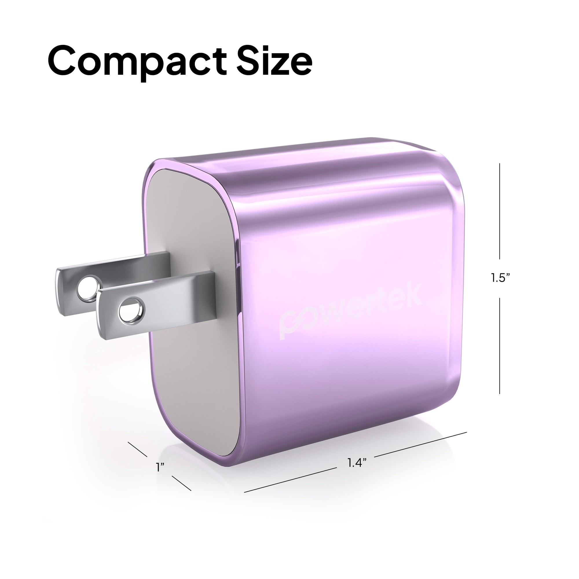Powertek 20W USB-C PD + 18W USB-A Dual Port Wall Charger, Metallic Shine Pastel, Purple