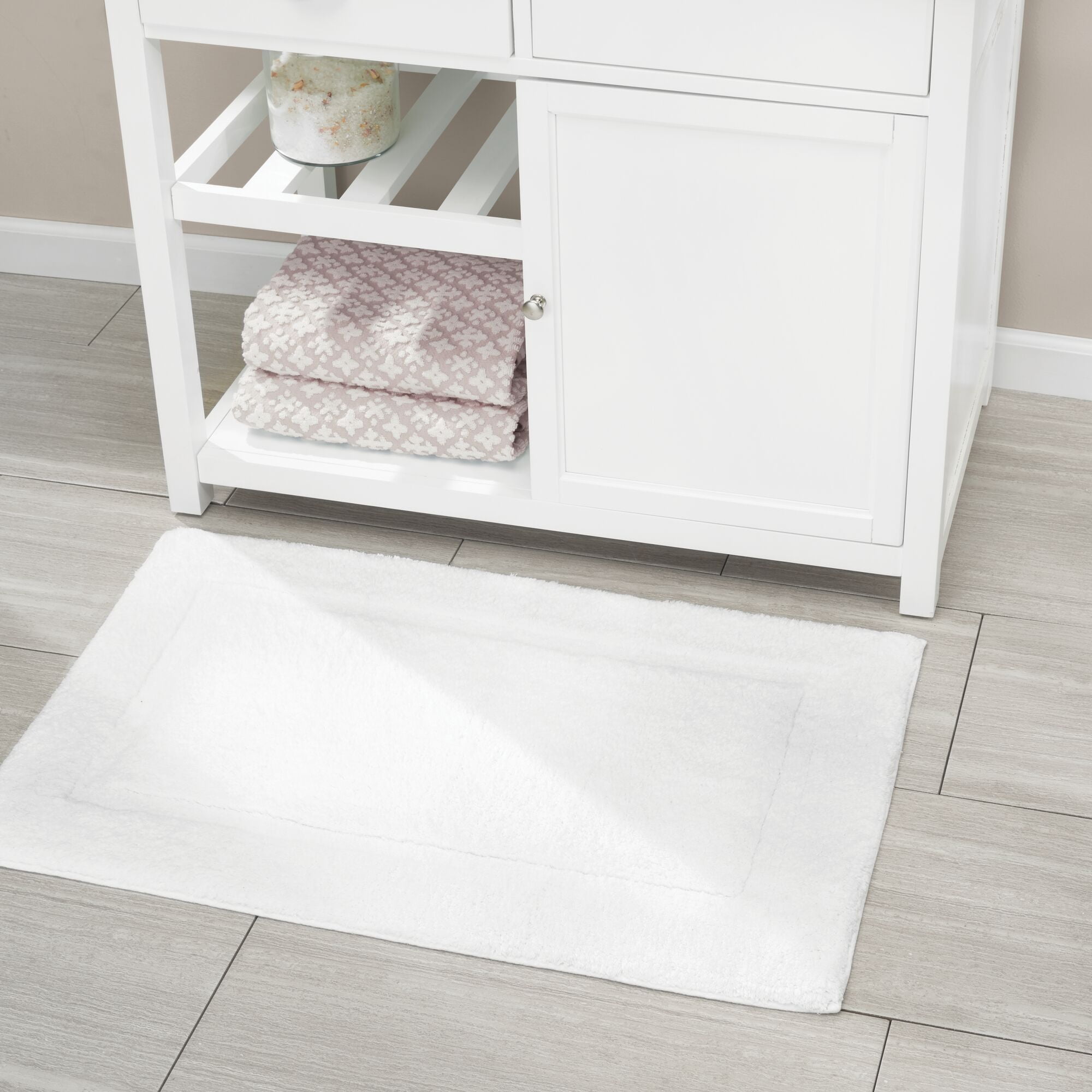 mDesign Microfiber Bath Mats - 3 Piece Bathroom Rugs - Set of 3 - Bright White