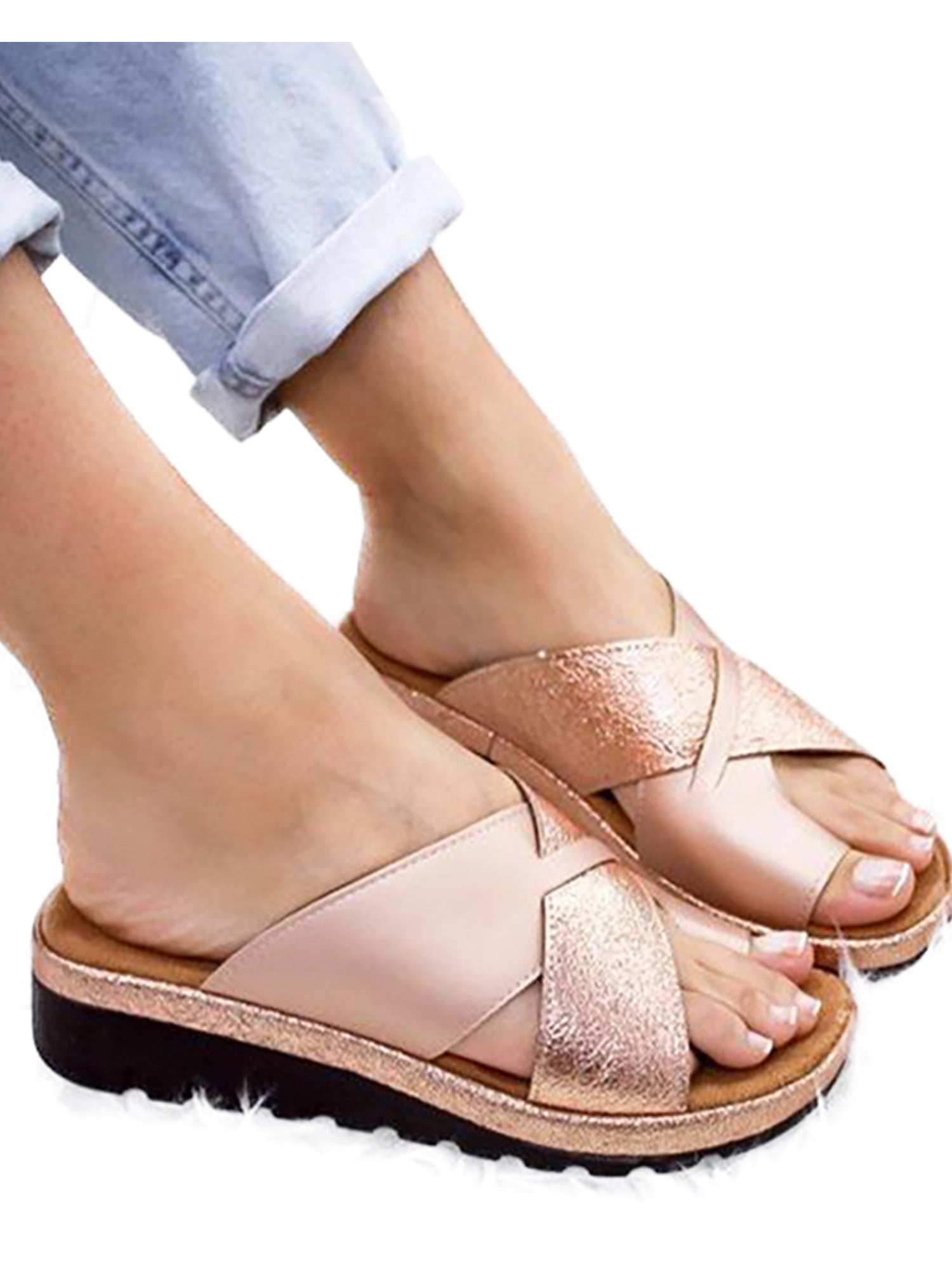 open toe slip on slippers