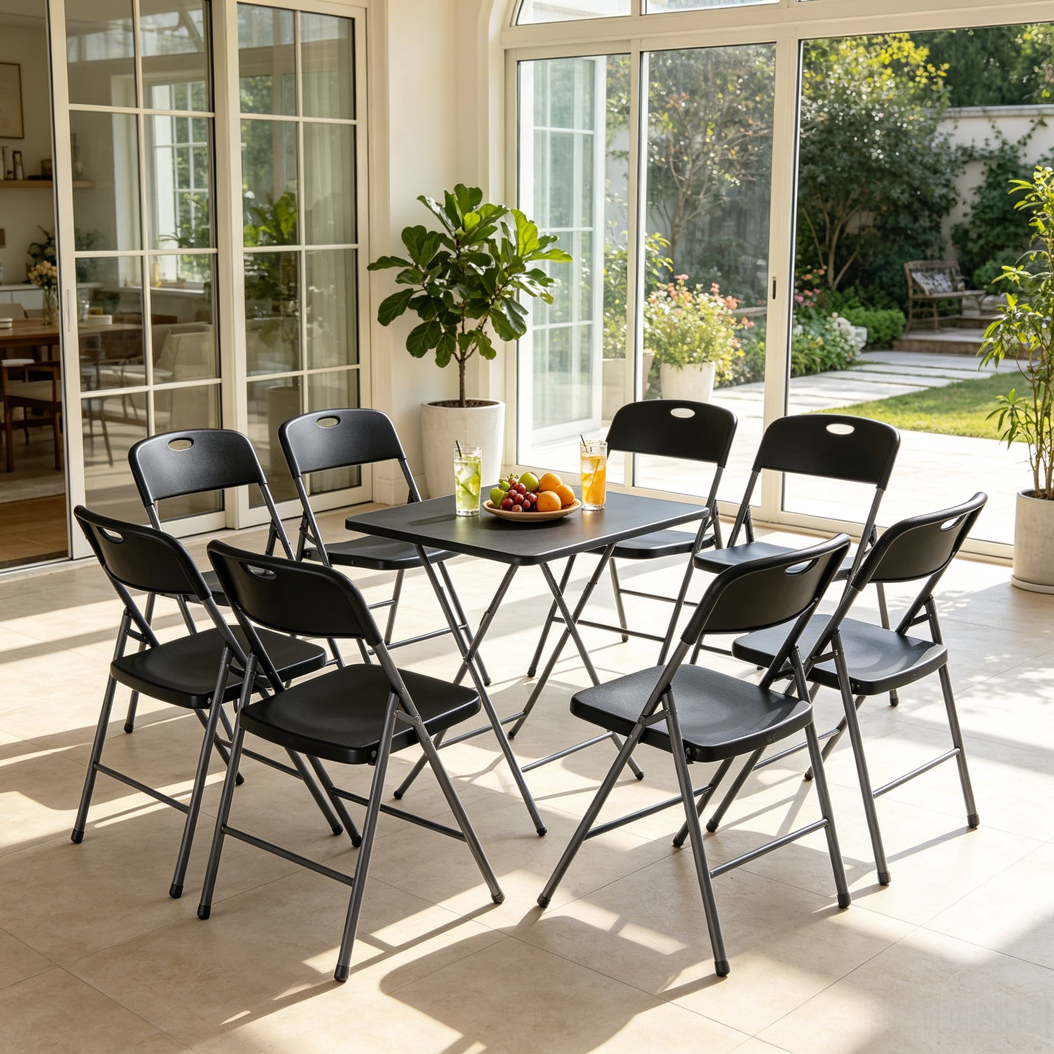 4PCS Black Stackable Plastic Folding Chairs Set, Sturdy Portable Dining Chairs for Home, Parties, and Events