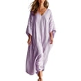 thumbnail image 3 of YuXingFu Casual Summer Dresses for Women Maxi Crew Neck Plus Size Womens Dress Long Sleeve Solid Color Long Casual Summer Purple M, 3 of 9