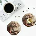 thumbnail image 4 of Yiaed Vintage Floral Vase With Books Print Leather Coasters for Drinks - Cup Coasters Coffee Table Kitchen Table Bar, Home & Office Gifts Handmade Drink Coasters-Octagon, 4 of 6