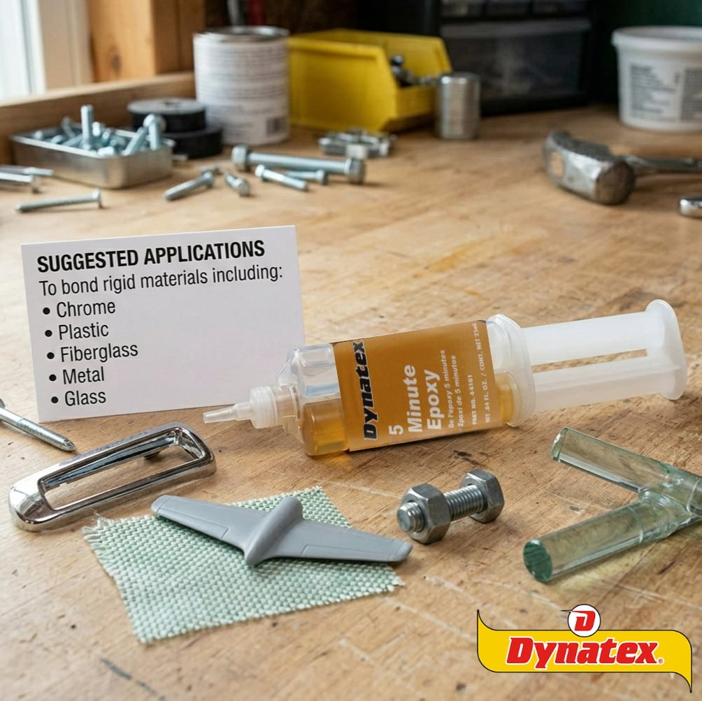 Dynatex 5 Minute Epoxy Adhesive 0.84 oz Twin Syringe - Fast Cure 3-5 Min, Bonds Plastics Metals Wood Ceramics, Industrial Strength (10-Pack)