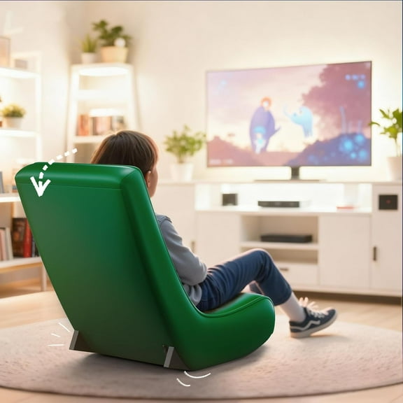 Floor Rocking Gaming Chair – Floor Rolling Game Chairs with Angle Limiter, Gamer Rocker Floor Seat, Compact & Lightweight, Green Cat