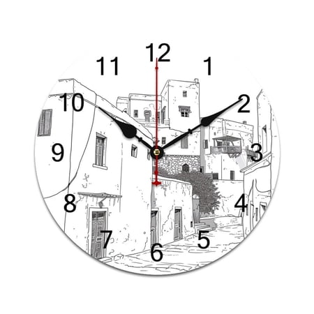 Silent Wall Clock 25cm/9.84in Round Wall Clock Cinque Terre Italy Town Hanging Clock for Home Living Room Bedroom Kitchen Non Ticking Battery Operated Living Room Mute Clock