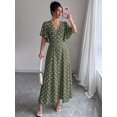 thumbnail image 5 of Womens Green Polka Dot V-Neck Button-Front Flare Sleeve Maxi Dress, 5 of 5