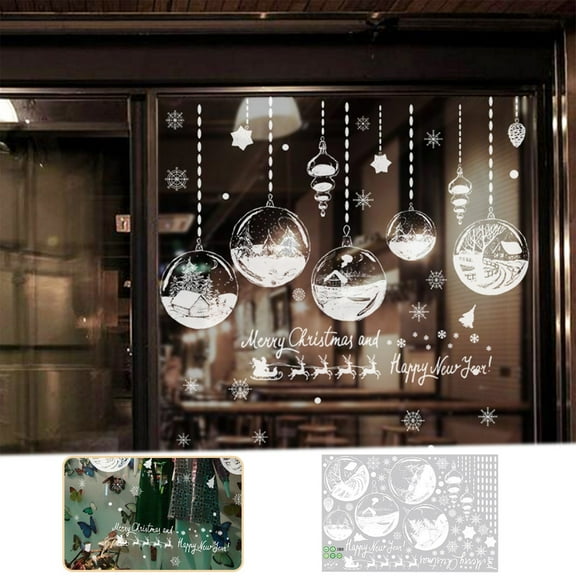 Christmas Ornaments Christmas Hanging Ball Wall Sticker Shopping Mall Shop Window Decoration Glass Sticker for Xmas Tree Craft Gifts for Home Holiday Wedding Party Decorations