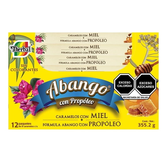Caramelos Therbal Abango con miel y propóleo 12 paquetes de 8 caramelos c/u