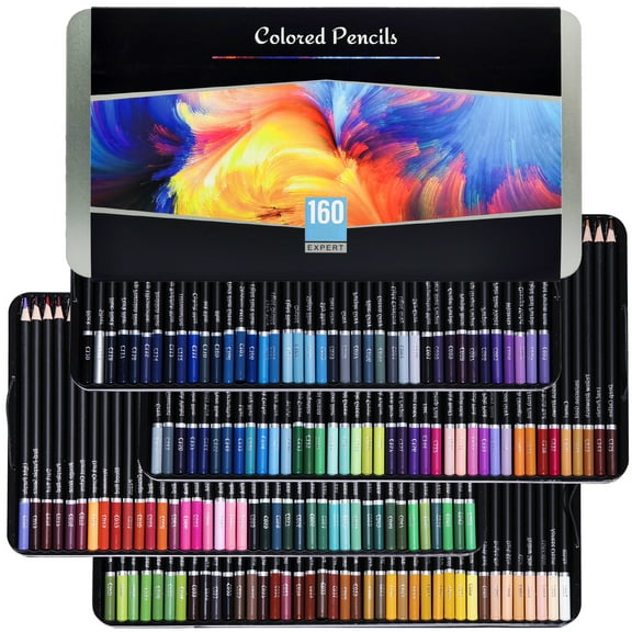 160 Colored Pencils, Oil Colored Pencils for Adult Coloring Books, Soft Core with Vibrant Colors for Artists, Coded Pencils for Detailing, Shading & Blending, Packed in Metal Box